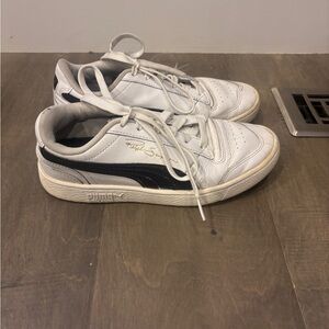 Puma White and Black Low-Top Sneakers with Signature Stripe